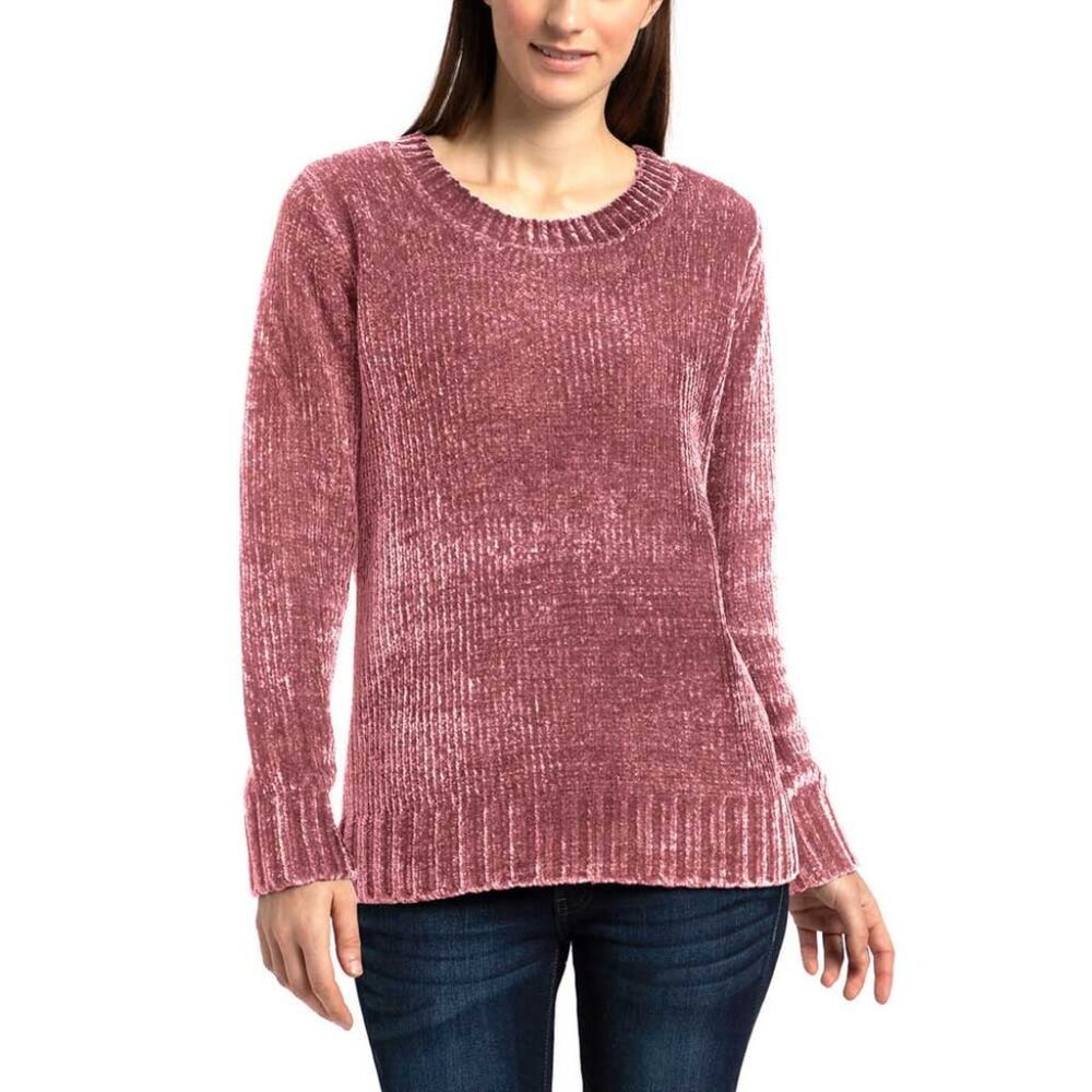 Orvis M Purple Mauve Sweater Plush Chenille V Neck Tunic Cozy Knit Ribbed Comfy